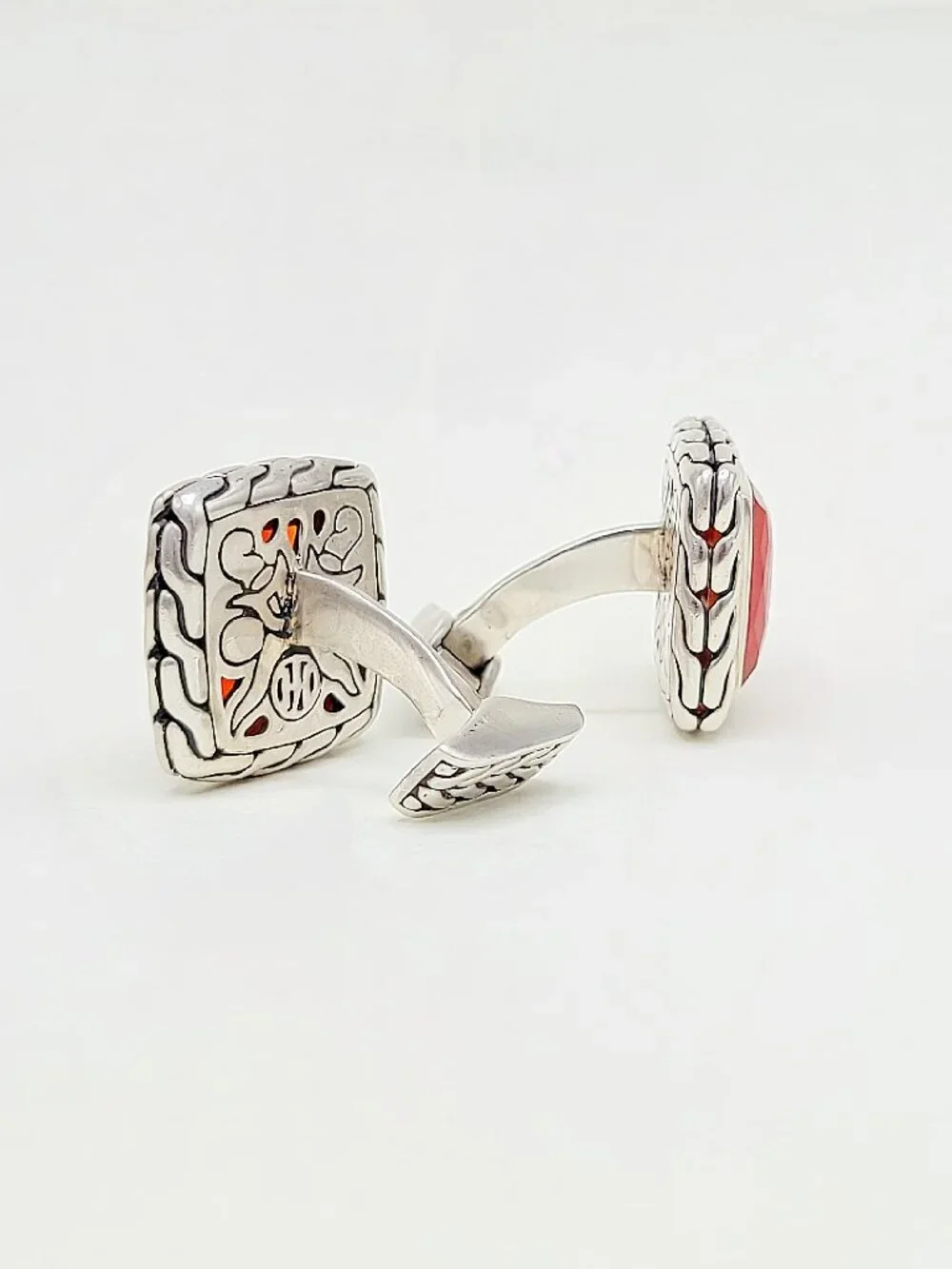 John Hardy Classic Chain Cufflinks in Sterling Silver w/ Carnelian - RARE